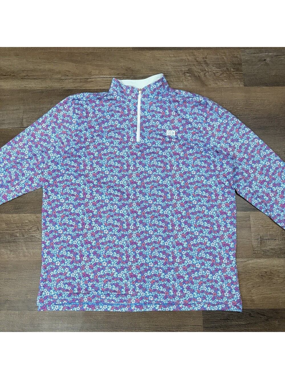 Good Good Golf Men’s 2XL Blue Floral 1/4 Zip Golf Long Sleeve Shirt Performance